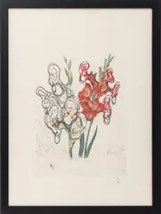 Gladiolus Cun Aurium Corymbo Expectantium" [Gladiolus with Golden Clusters Expected] by Salvador Dalí, 1972, Etching and Heliogravure in Colors on Arches Paper, sold Aug 2026