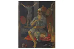 Untitled by Yaseen Shakir, oil on board, offered Oct 2021