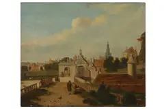 AND WORKSHOPView of the Anthonispoort in Amsterdam, the Zuiderkerk Beyond oil on panelsigned, J by Jan van der Heyden, oil on panel, offered Oct 2021