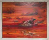 The West Pier ablaze by Danny Ager, oil on canvas, sold Jan 2020