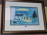 Hilton Noel Nouvel An 1973-1974 by Yves Brayer, ink and watercolour, sold Jan 2020