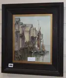 Sail barges alongside the wharf by Dorothy Cox, watercolour, sold Jan 2020