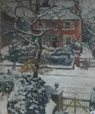 House in winter by Salomon van Abbé, oil on canvas, sold Jan 2020