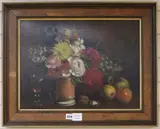 Still life of flowers, fruit, nuts and a glass by George Grosvenor Bullock, 1834, oil on canvas, sold Jan 2020