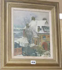 House in the snow, 30 x 25cm 12 x 10in by Eugene Hersch, oil on board, sold Jan 2020