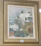 House in the snow, 30 x 25cm 12 x 10in by Eugene Hersch, oil on board, sold Jan 2020