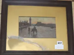 View towards Westminster, 13 x 21cm by William Breakspeare, oil on board, sold Jan 2020