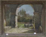 Goose girl entering an archway by George Claeys, oil on canvas, sold Jan 2020