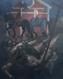 Triumph of War' signed verso 80 x 65.75in unframed by Gerald R. Jarman, oil on canvas, sold Jan 2020