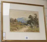 Mountain landscape with a flock of sheep in the foreground by Harold Sutton Palmer, watercolour, sold Jan 2020