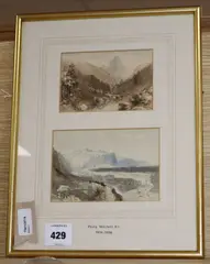 Mountain landscapes (two in one frame) by Philip Mitchell, watercolour, sold Jan 2020