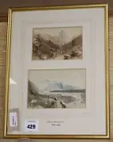 Mountain landscapes (two in one frame) by Philip Mitchell, watercolour, sold Jan 2020