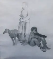 Standing Man with Boy and Dog' 40 x 36in by Gerald R. Jarman, pencil on paper, offered Jan 2020