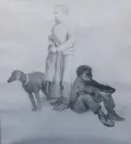 Standing Man with Boy and Dog' 40 x 36in by Gerald R. Jarman, pencil on paper, offered Jan 2020