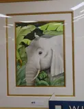 Elephant and egret by V Niriforov, watercolour, sold Dec 2019