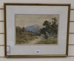 Mountain landscape with a flock of sheep in the foreground by Harold Sutton Palmer, watercolour, sold Dec 2019