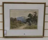 Mountain landscape with a flock of sheep in the foreground by Harold Sutton Palmer, watercolour, sold Dec 2019