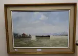 Thames at Rotherhithe by Roy Perry, oil on board, sold Dec 2019