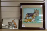 Study of a collie with two German shepherd dogs, 27 x 31cm and a fox, cat and two weasels, 17 x 30cm by Kay Nixon, watercolor, sold Dec 2019