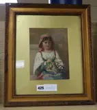Italian flower girl by Mary Ann Eliza Hine, 1873, watercolour, offered Dec 2019