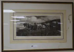 Ploughing scene by Herbert Dicksee, etching, sold Dec 2019
