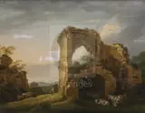 Part of Pevensey Castle' and 'Strand Gate, Winchelsea' Frost and Reed Gallery label verso 13 x 16.5in by Micheal Angelo Rooker, oil, sold Dec 2019