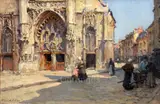The Church Door, Honfleur' signed and dated 1900 verso 12 x 18in by Terrick Williams, 1900, oil on canvas, sold Dec 2019