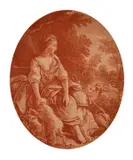 French, a pair of sanguine engravings depicting ladies amongst nature, inscribed, 10.5" x 9 by Jean-Baptiste Pillement, drawing, offered Mar 2021