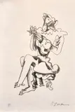French/Russian, Abstract study of a figure playing a guitar by Ossip Zadkine, Lithograph, signed and numbered in pencil '47/50', sold Mar 2021