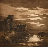 British, Pembroke Castle and another of hilly ponds, etchings by Daisy M Norrie, pencil, offered Mar 2021