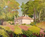 British school, A house in a garden surrounded by trees by Forrest Hewit, oil on canvas, offered Feb 2021