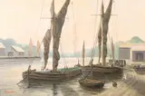 Coronation' and 'Glasgow' Loading at a quay by Trevor Covey, oil on canvas, sold Feb 2021