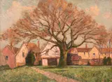 British, A path leading to a country village by Henry Samuel Merrit, oil on board, sold Feb 2021