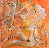 A Surreal Dream Sequence Composition with two figures by Stephanie Roche, mixed media, sold Feb 2021