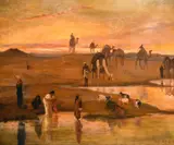 British, A North African scene with figures, goats and camels, at dusk by Frederick Goodall, oil on canvas, offered Feb 2021