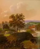 British, A set of three works depicting river landscapes at differing times of the day by Charles Greville Morris, oil on canvas, offered Feb 2021