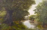 British, A River Landscape with wildflowers in the foreground by Walter Wallor Caffyn, oil on canvas, sold Feb 2021