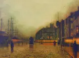 British, A view of Liverpool docks at night by John Atkinson Grimshaw, oil on board, sold Feb 2021