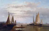 Dutch, A coastal scene at dusk with figures and boats by Abraham Hulk Senior, oil on panel, sold Feb 2021