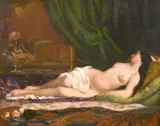 Austrian, Study of a naked recumbent female draped in a diaphanous cloth by Leopold Carl Müller, oil on canvas, sold Feb 2021