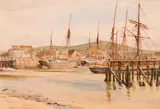 British, A harbour scene with moored boats at low tide by Walter Tyndale, watercolour, sold Feb 2021