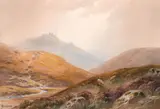British, Sheep on a hillside with a distant rocky tor by Charles E. Hannaford, watercolour, sold Feb 2021