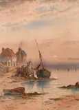 Bigbury Bay' a harbour scene at sunset by Harry Williams, watercolour, sold Feb 2021