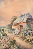 British, a thatched cottage with flowers in bloom by John Stannard, watercolour, sold Feb 2021