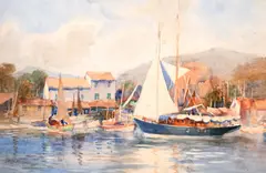 British, a Continental port scene with hills beyond by Arthur Netherwood, watercolour, sold Feb 2021