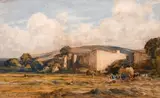 Haymaking by a Ruined Castle by Alexander Caruthers Gould, watercolour, sold Feb 2021