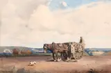 British, Figures with a horse and cart in the landscape by Ernest George Beach, watercolour, offered Feb 2021