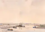 Morning mist, Morston, Norfolk by Ronald Crampton, watercolour, sold Feb 2021
