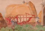 Breton Threshing by Phyllis Johnston, watercolour, sold Feb 2021