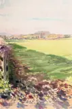 Country landscape with fields in shadow by Howard J. Morgan, watercolour, offered Feb 2021